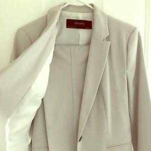 Zara Light Grey Crop Pant Suit